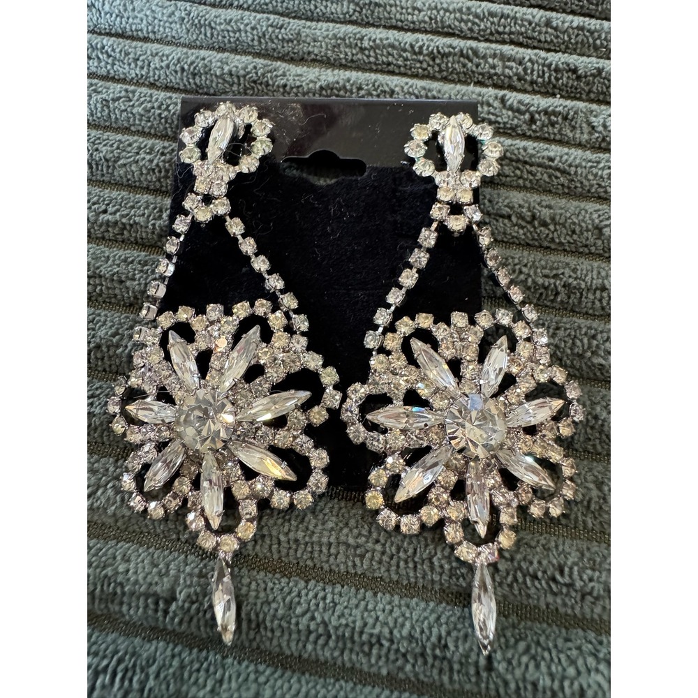 Dramatic‎ Rhinestone Dangle Earrings Statement Prom Party Wedding Jewelry - Picture 7 of 7